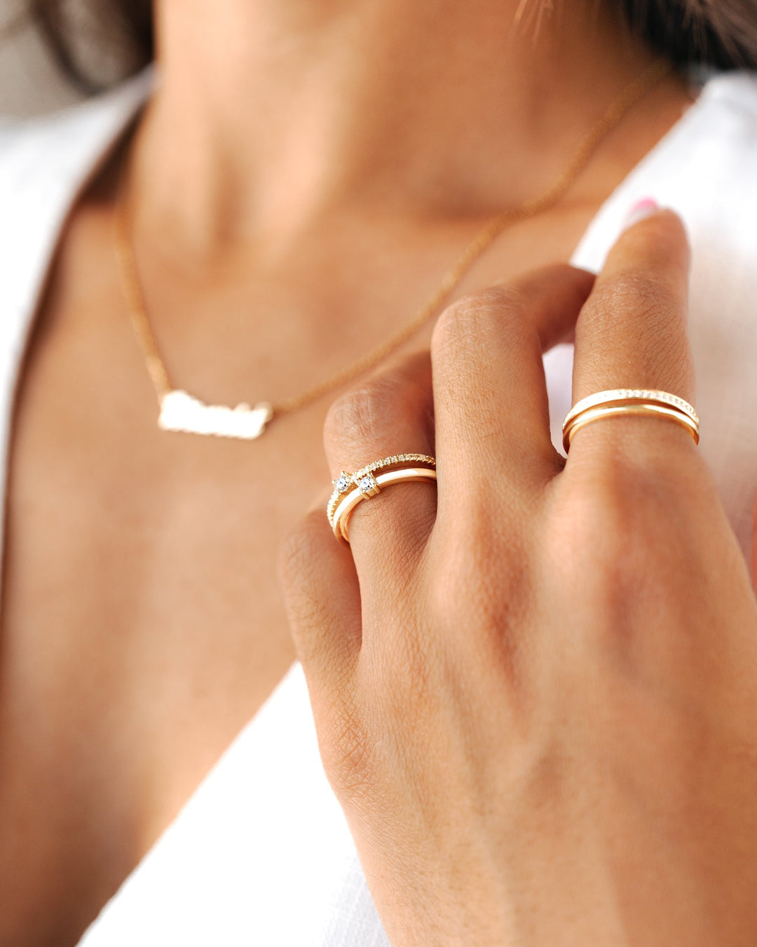 Double Zirconia Ring - Sienna-Gold-5-The Livary
