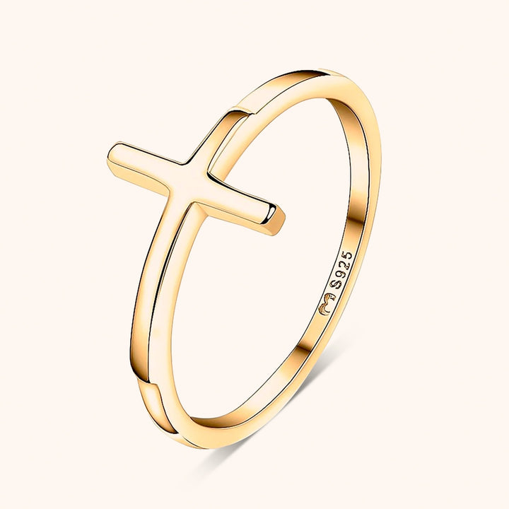 Trendy Ring with Cross Detail - Amélie-5-Gold-The Livary