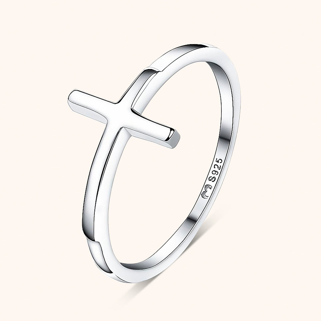 Trendy Ring with Cross Detail - Amélie-5-Silver-The Livary