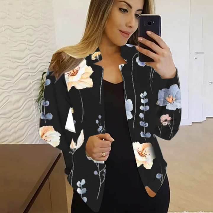 Artistic Ladies' Blazer with Ink & Wash Design - Amaya-Black-S-The Livary