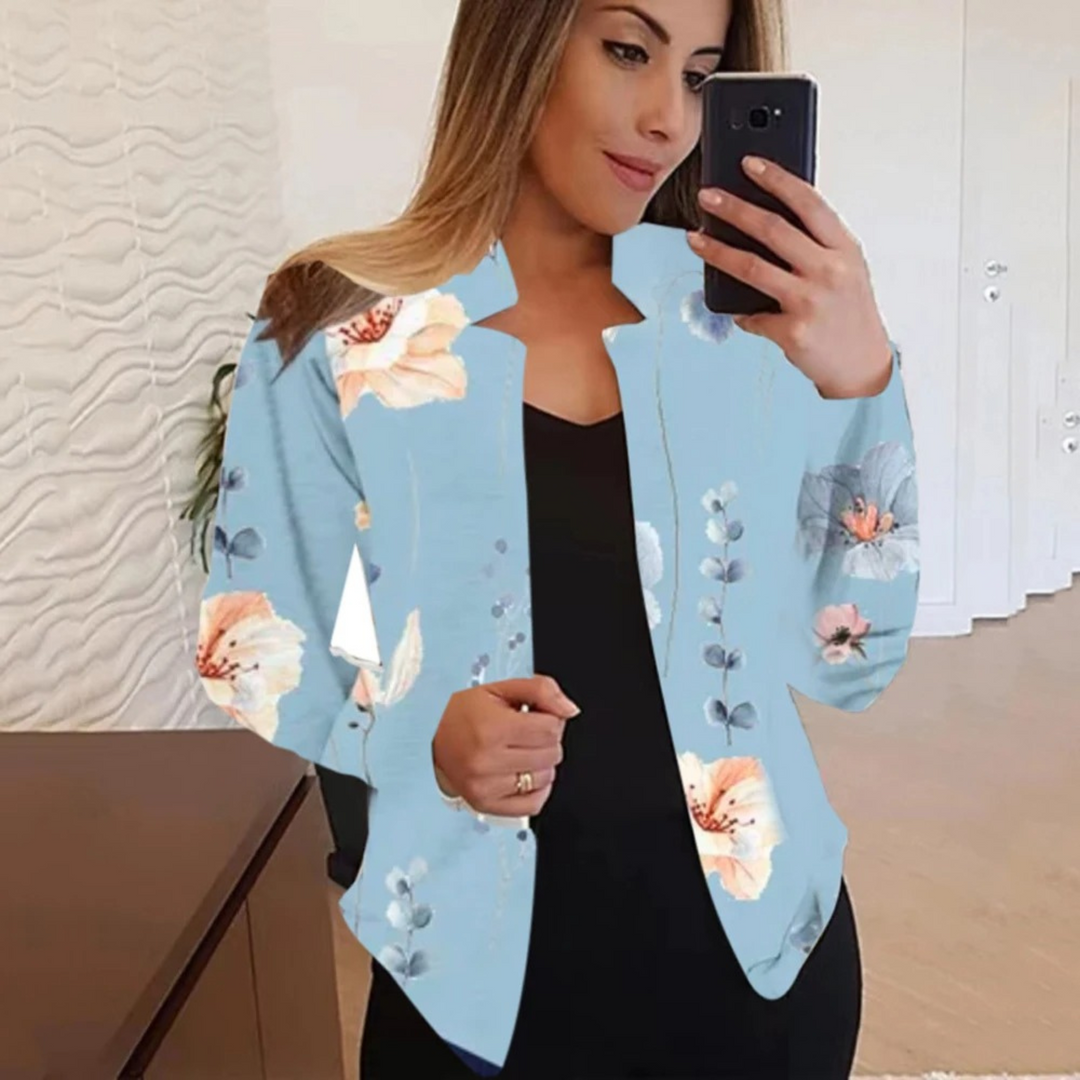 Artistic Ladies' Blazer with Ink & Wash Design - Amaya-Blue-S-The Livary