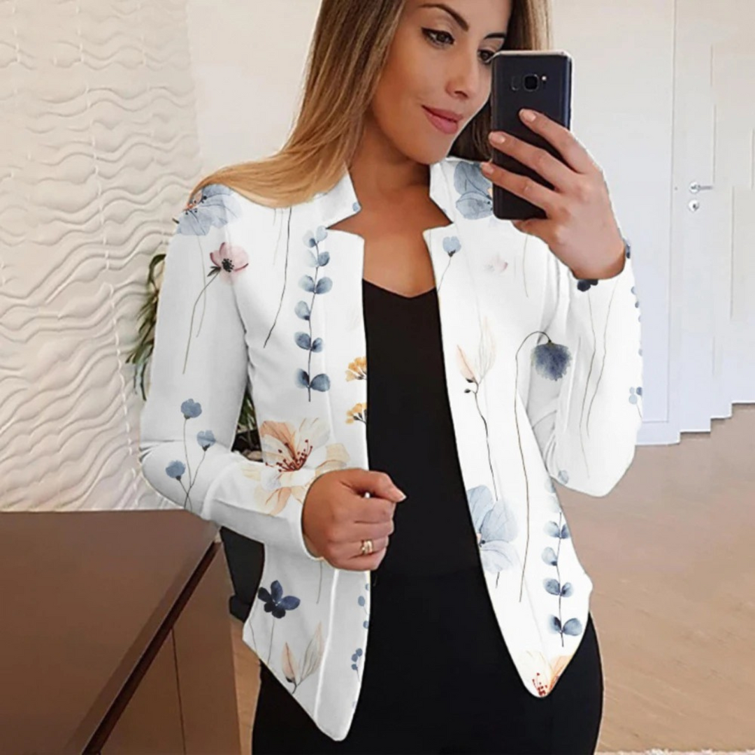 Artistic Ladies' Blazer with Ink & Wash Design - Amaya-White-S-The Livary