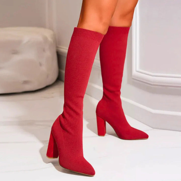 Trendy Knee-High Boots - Sophia-Red-2.5-The Livary