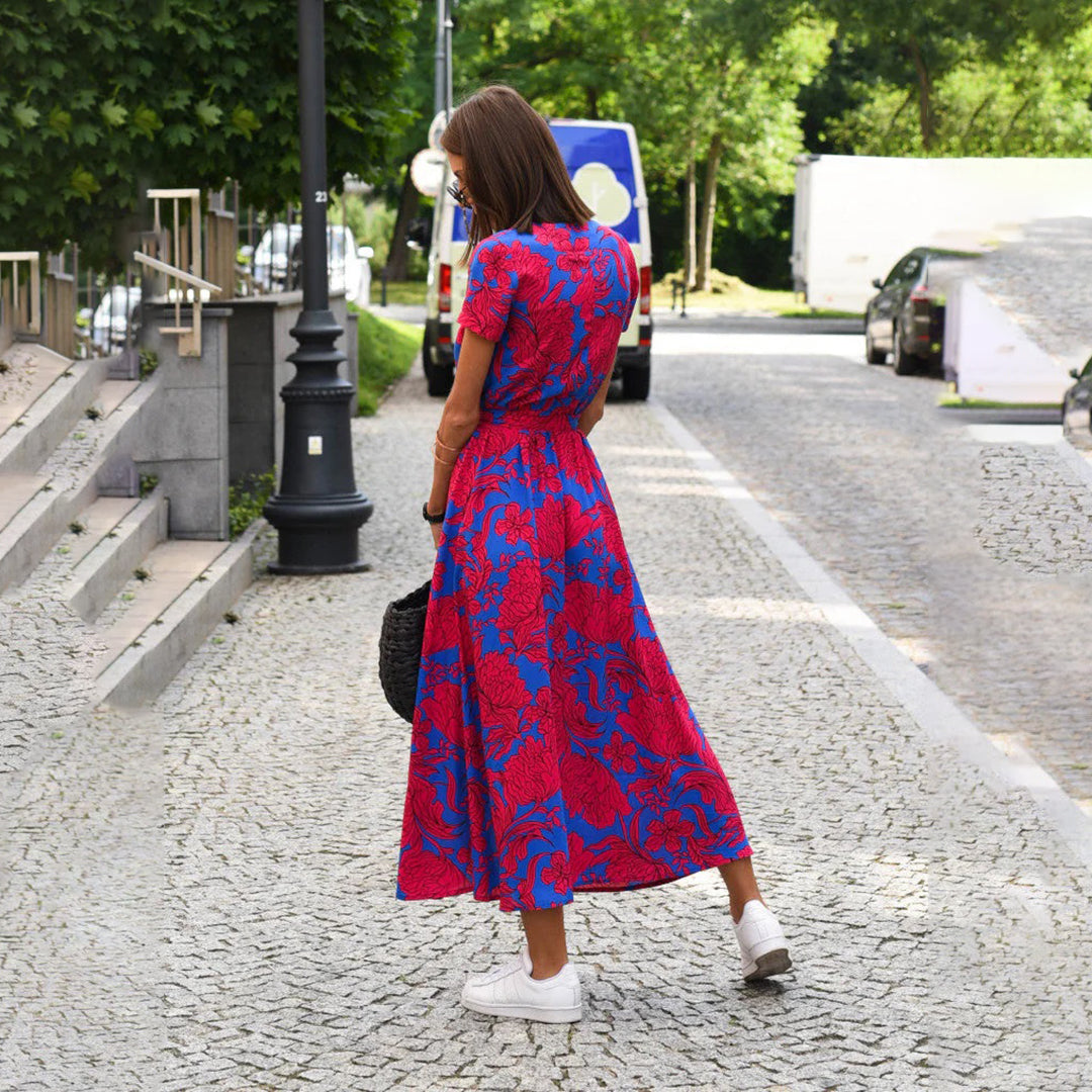 Casual Summer Dress - Luna-Red/Blue-S-The Livary
