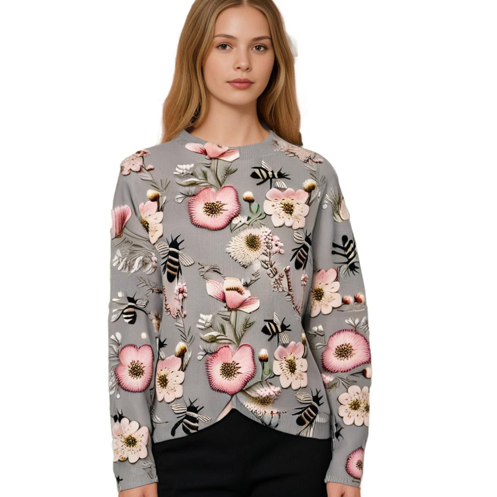 Cheerful Women's Sweater with Floral Print - Fleur-White-XS-The Livary