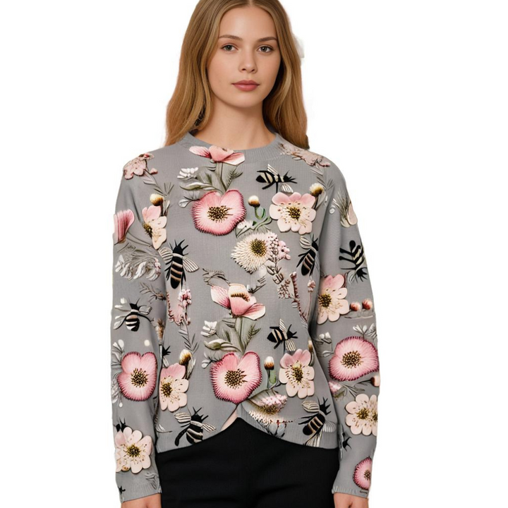 Cheerful Women's Sweater with Floral Print - Fleur-White-XS-The Livary