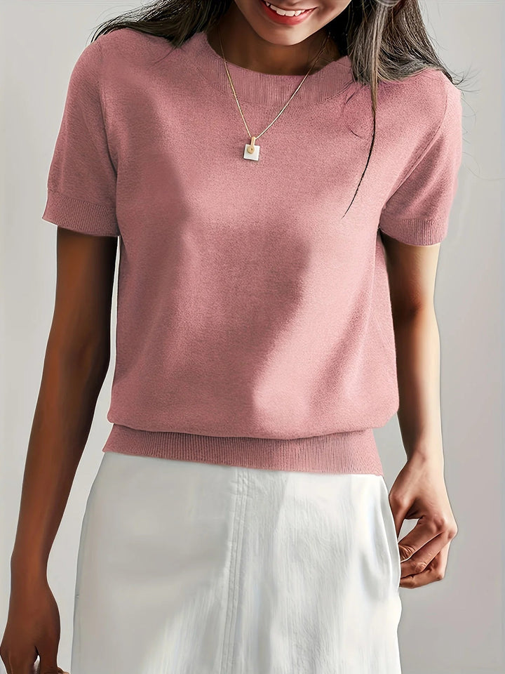 Spring Sweater with Short Sleeves – Mira-Grey-XS-The Livary