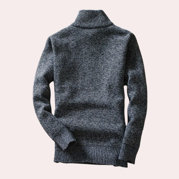Shizley - Men's Sweater with High Neck and Zip Closure-Dark grey-S-The Livary