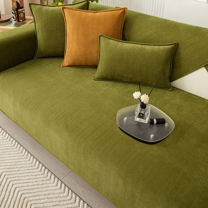 Chenille Bank Protector with Herringbone Structure – VeluraShield-Green-27.6×27.6in-The Livary
