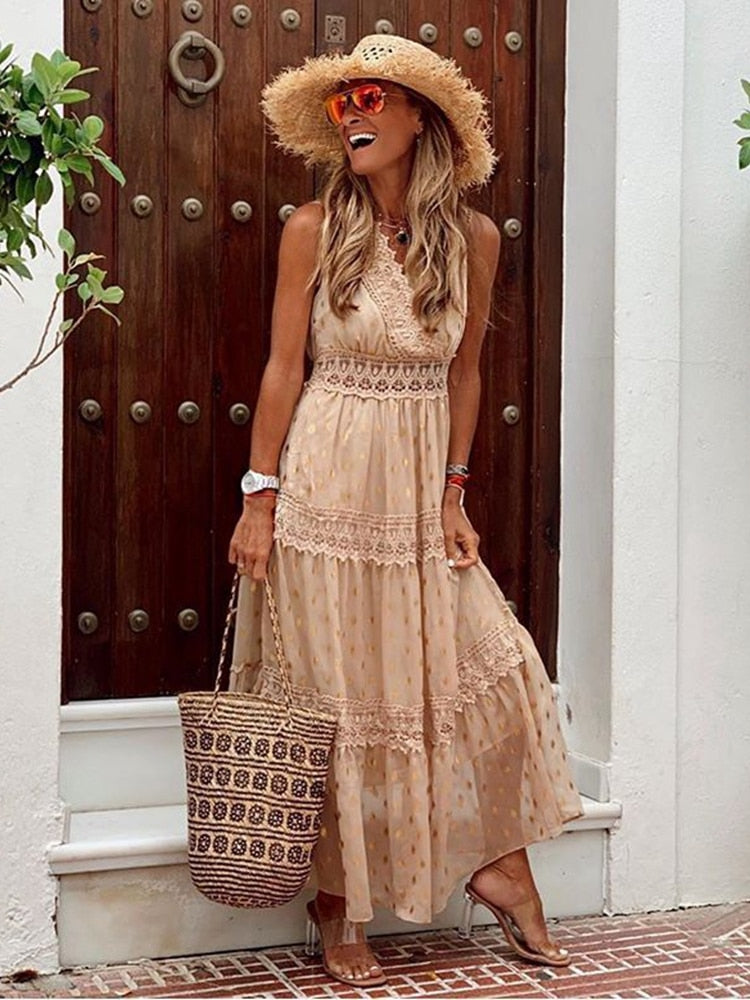 Boho Ibiza Dress - Solana-Khaki-S-The Livary