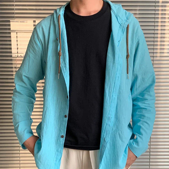 Breathable & Lightweight Linen Hooded Shirt for Men – Malik-Light blue-S-The Livary