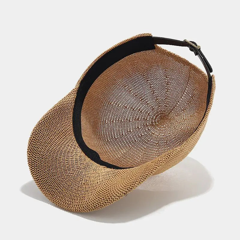 Trendy braided sun hat with wide brim - SunWeave Style-Beige-The Livary
