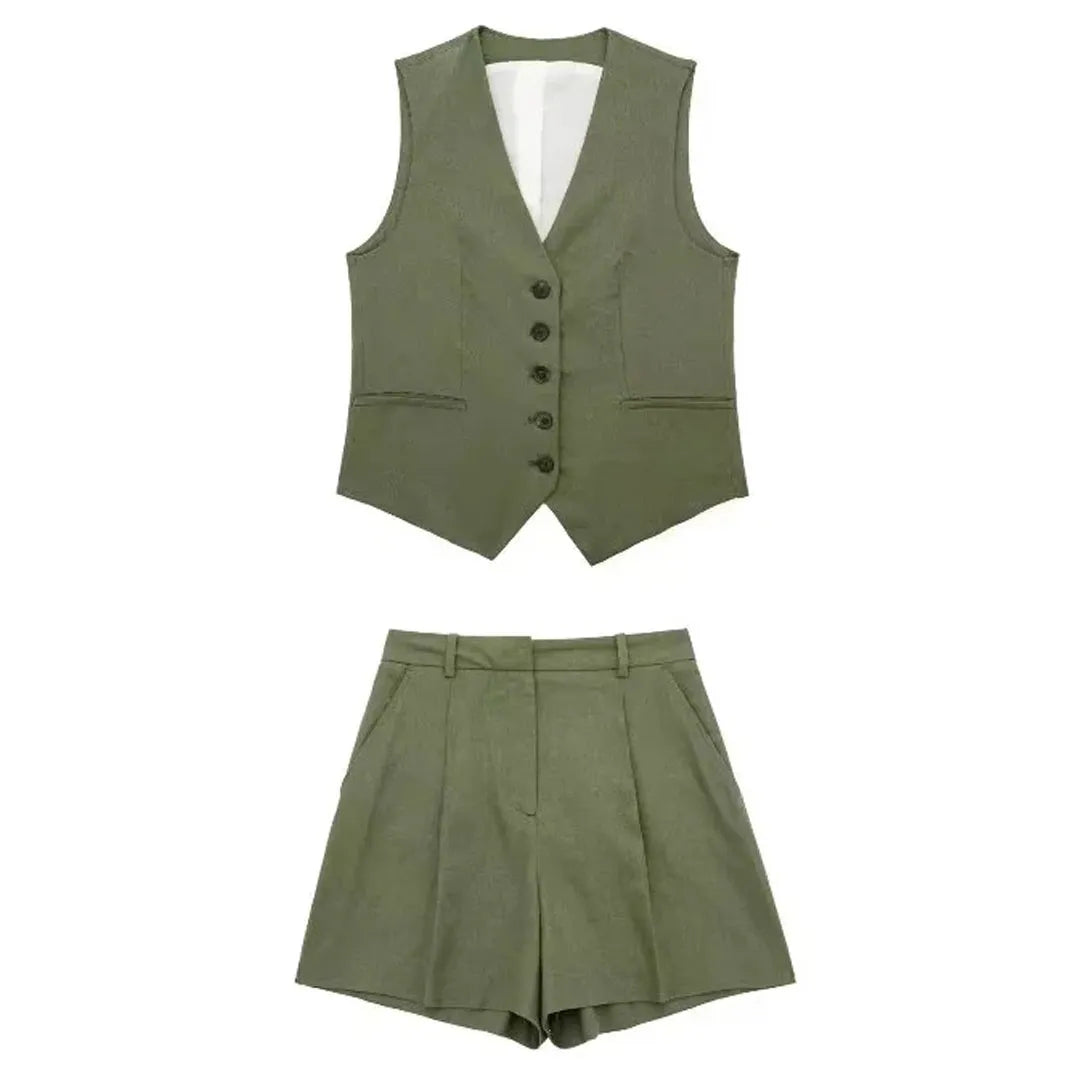 Two-piece summer outfit with vintage top – Amaya-Military green-XS-The Livary