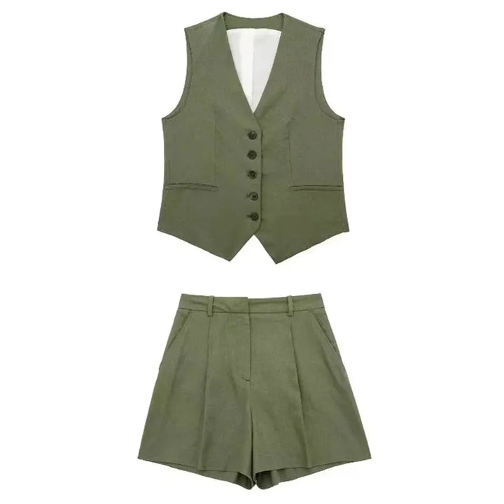 Two-piece summer outfit with vintage top – Amaya-Military green-XS-The Livary