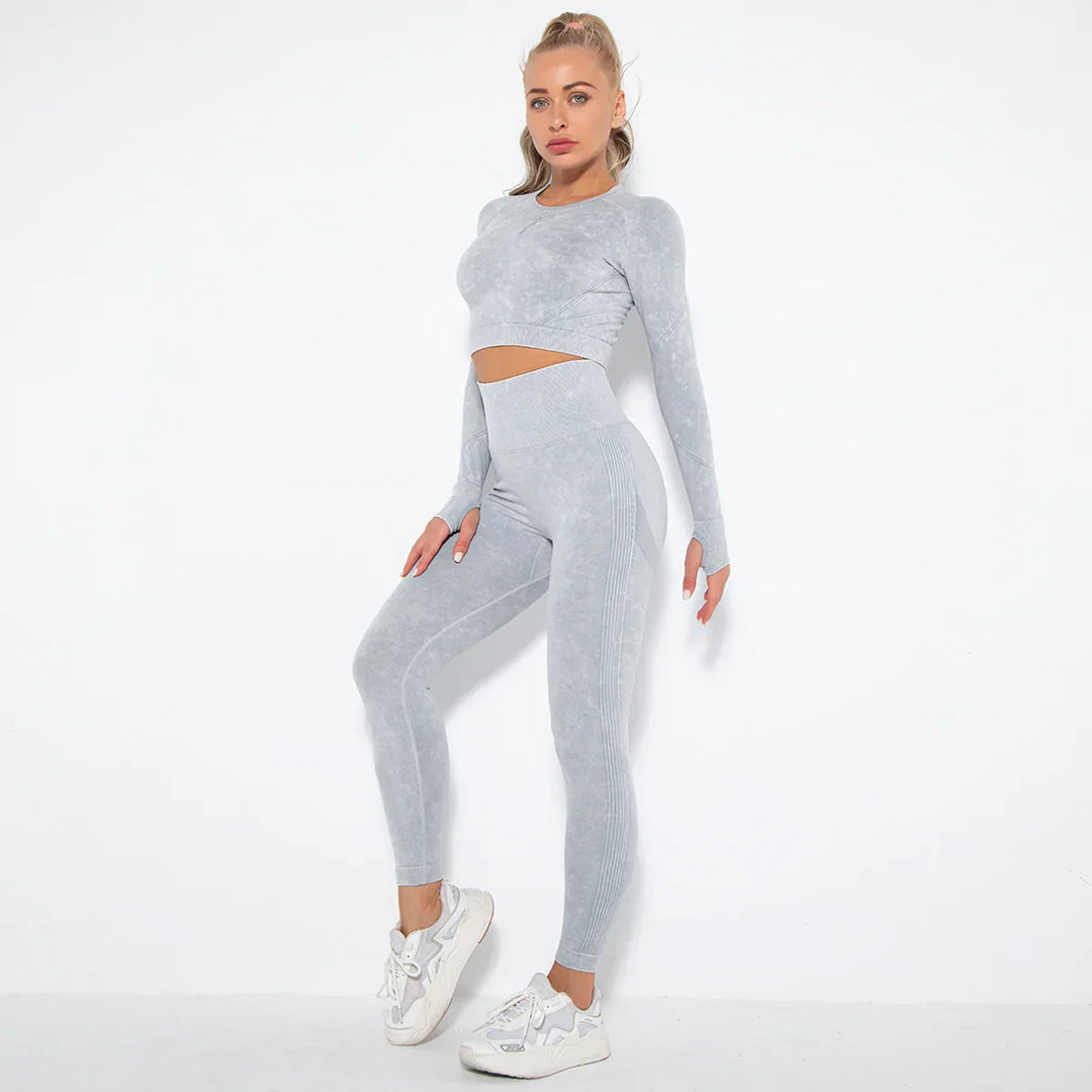 Seamless Women's Yoga Set with Cropped Top - Nova-Light grey-M-The Livary