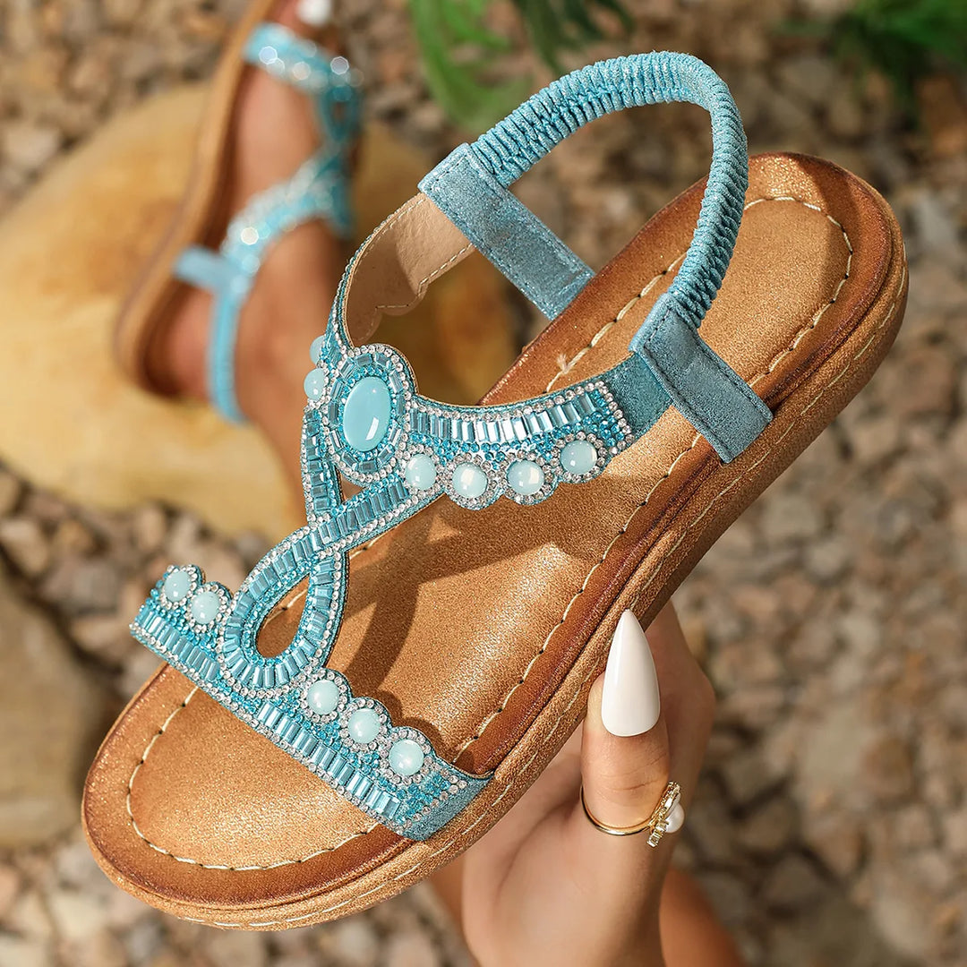Fashionable women's sandals with rhinestones and glitter – summer shoes for parties and leisure.-Blue-3.5-The Livary