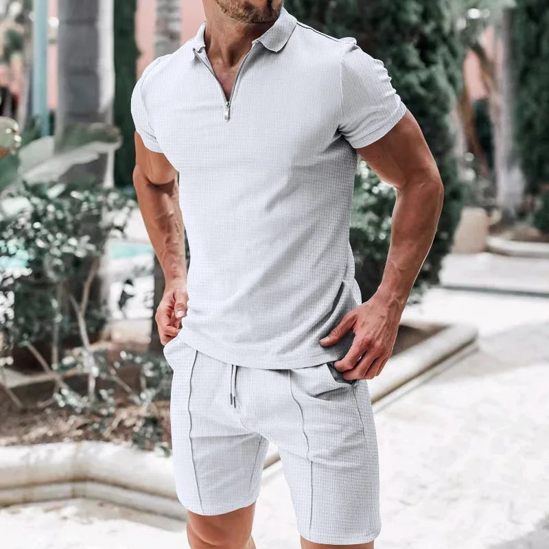 Breathable & Stylish Summer Set with Polo Shirt & Shorts for Men – Nilo-Grey-S-The Livary