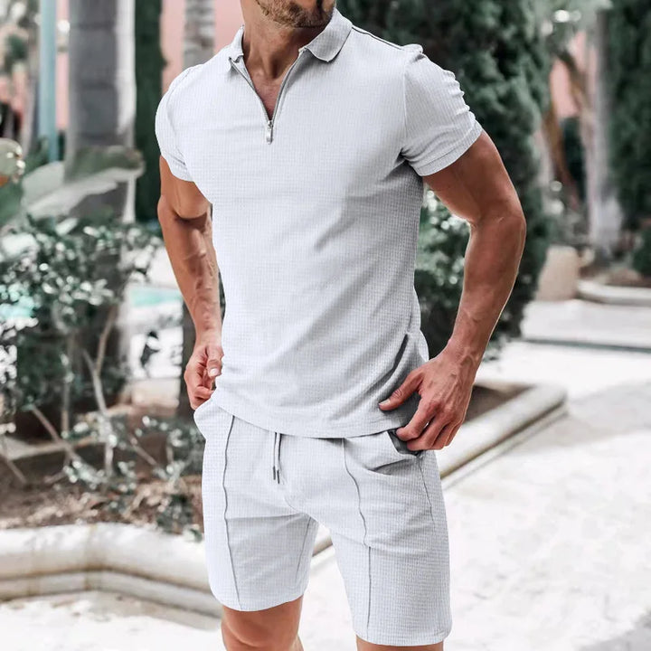 Breathable & Stylish Summer Set with Polo Shirt & Shorts for Men – Nilo-Grey-S-The Livary