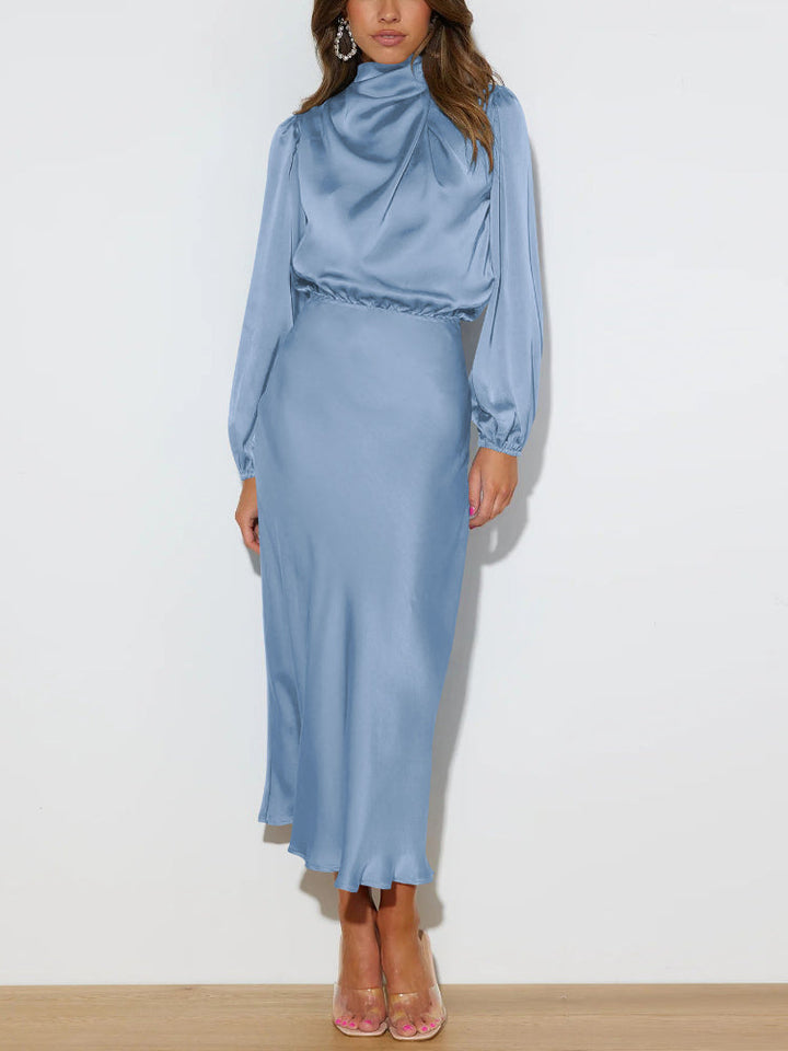 Luxury Satin Dress - Evelina-Blue-S-The Livary