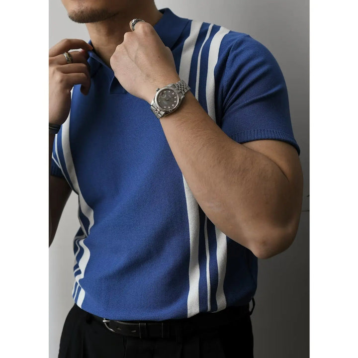 Slim Fit Men's Polo Shirt with Zip – Fabrizio-Blue Striped-S-The Livary