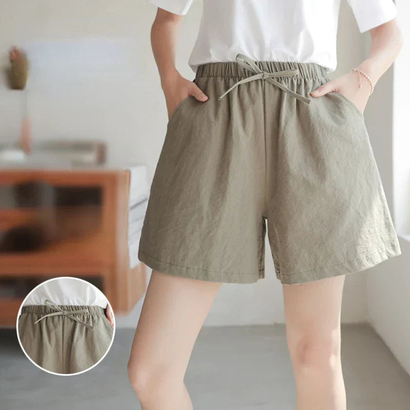Lightweight Women’s Linen Shorts with High Waist and Sporty Fit – Fenja-Apple green-S-The Livary