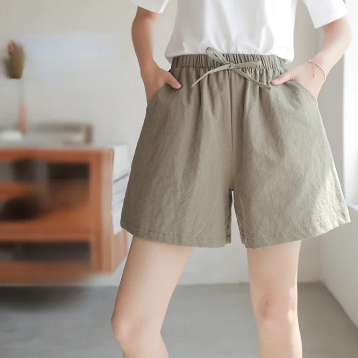 Lightweight Women’s Linen Shorts with High Waist and Sporty Fit – Fenja-Apple green-S-The Livary