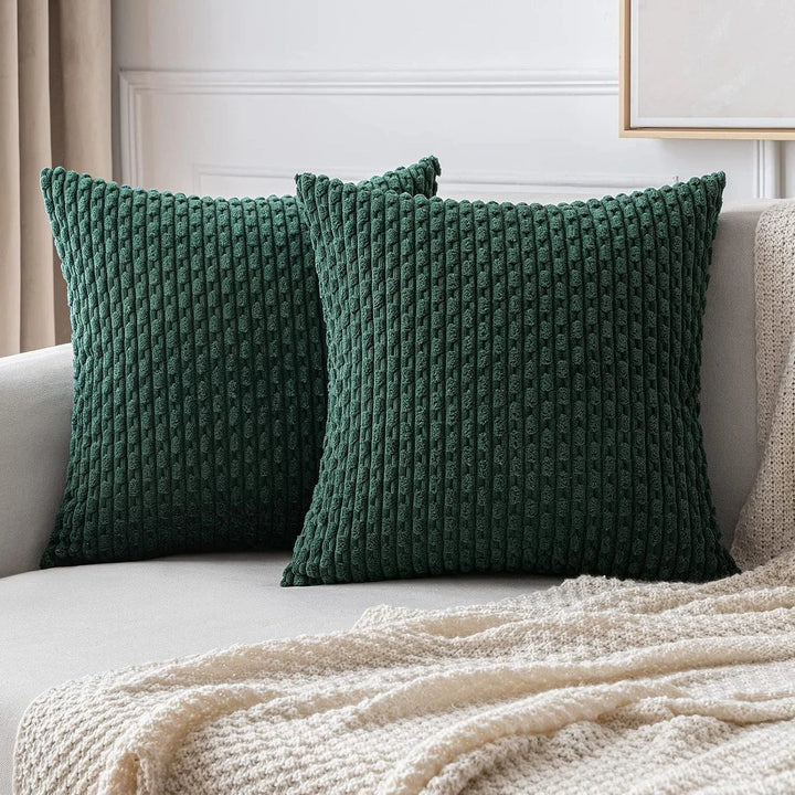 Corduroy Cushion Covers with Boho Style – Velvia-Dark green-40x40CM-The Livary