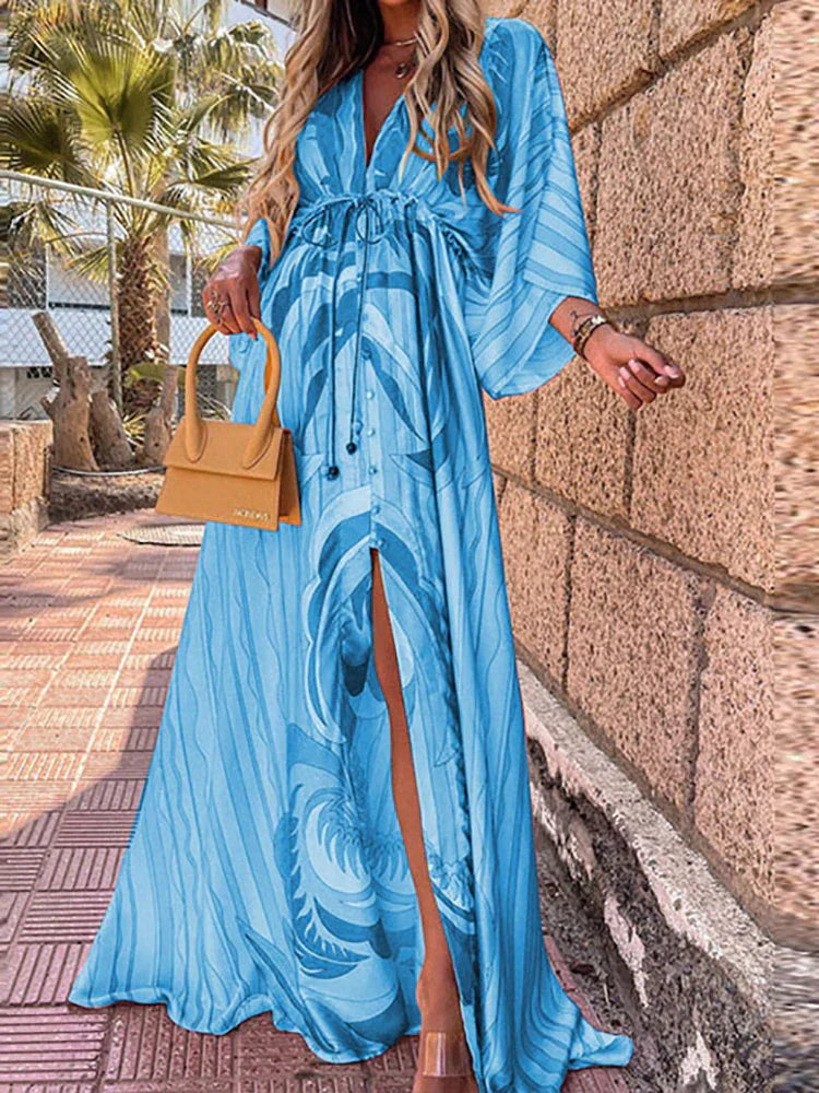 Stylish Beach Dress with Print - Zamara-Blue-S-The Livary