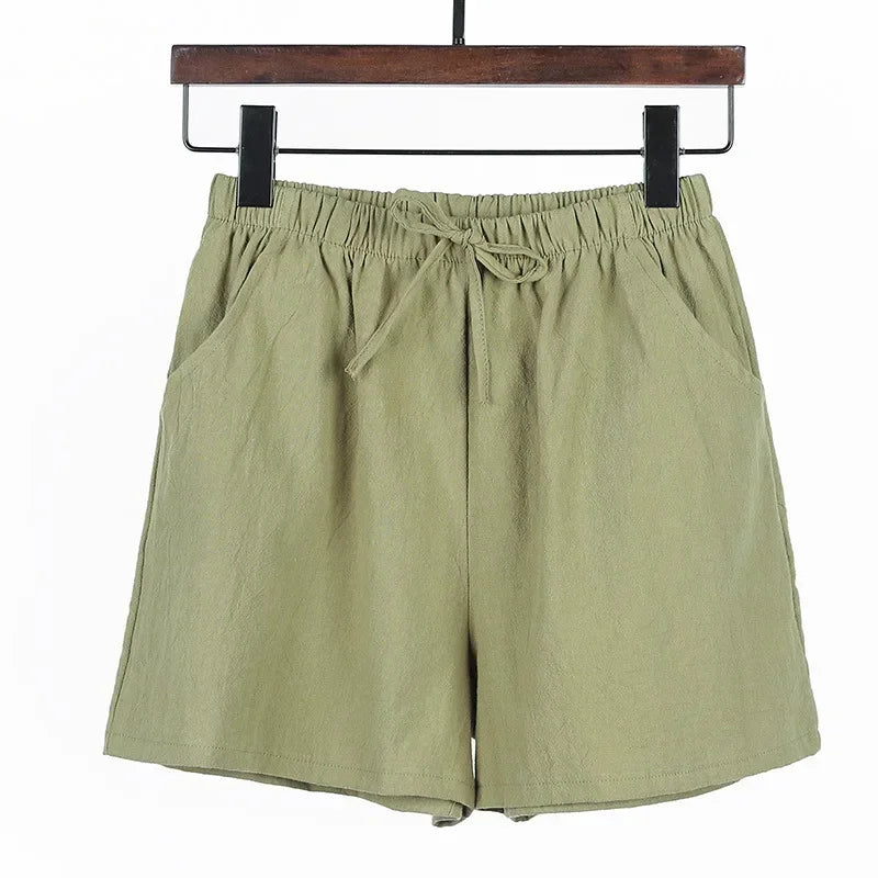 Lightweight Women’s Linen Shorts with High Waist and Sporty Fit – Fenja-Apple green-S-The Livary