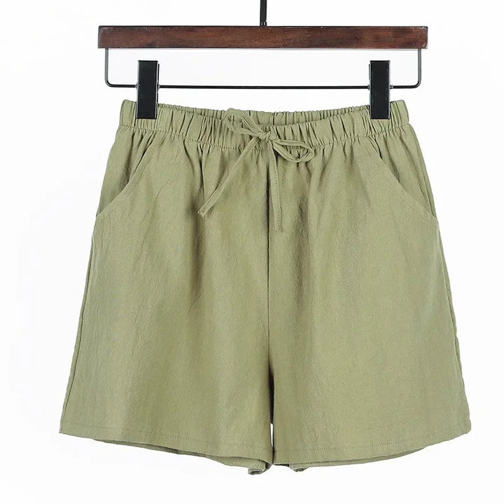 Lightweight Women’s Linen Shorts with High Waist and Sporty Fit – Fenja-Apple green-S-The Livary