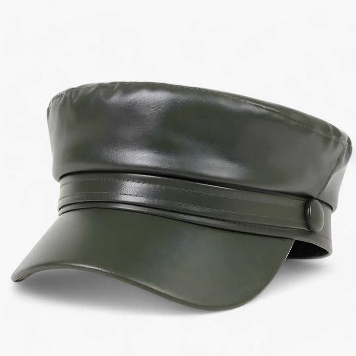 Octagonal women's flat cap made of PU leather – Valence-Green-The Livary
