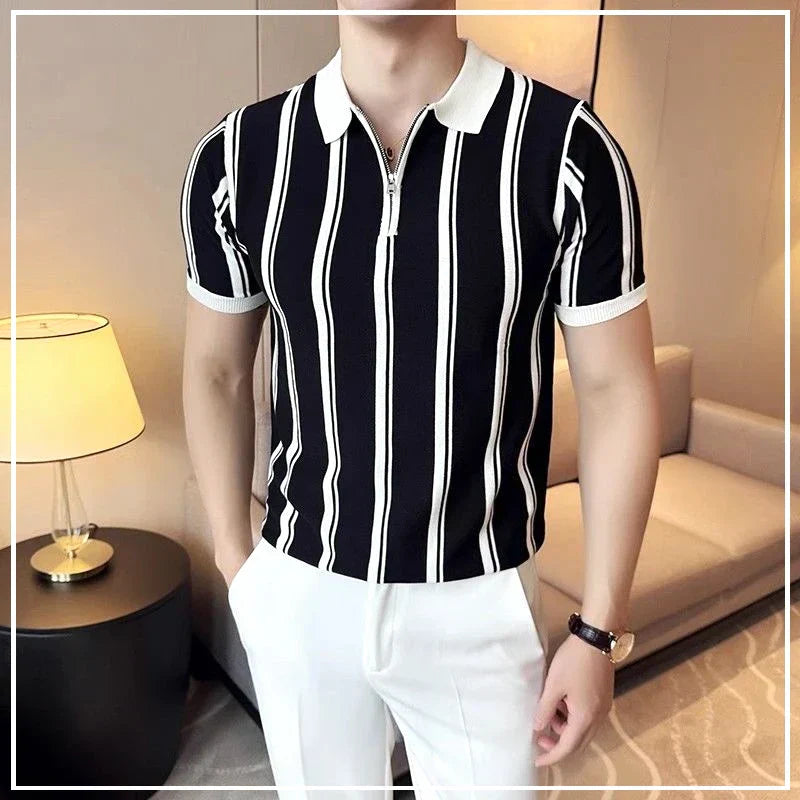 Short-sleeved polo shirt with zipper for men - Silvano-White-S-The Livary