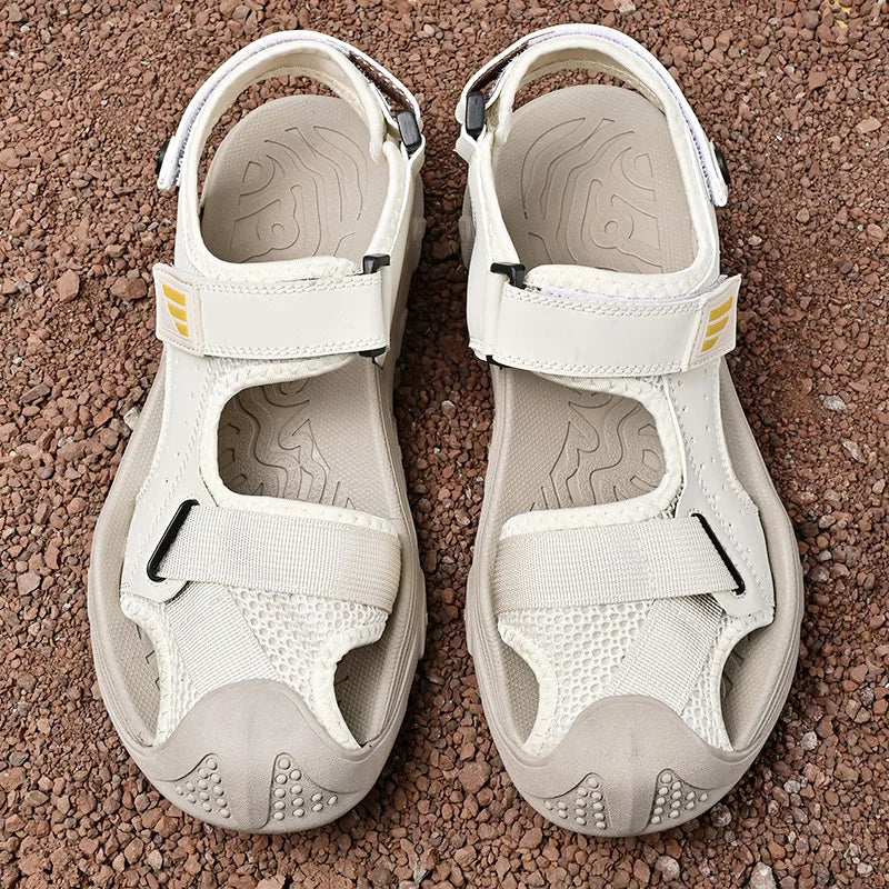 Comfortable non-slip leather sandals for men – Ideal for seniors-White-6-The Livary