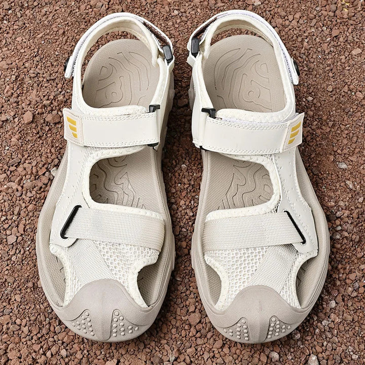 Comfortable non-slip leather sandals for men – Ideal for seniors-White-6-The Livary