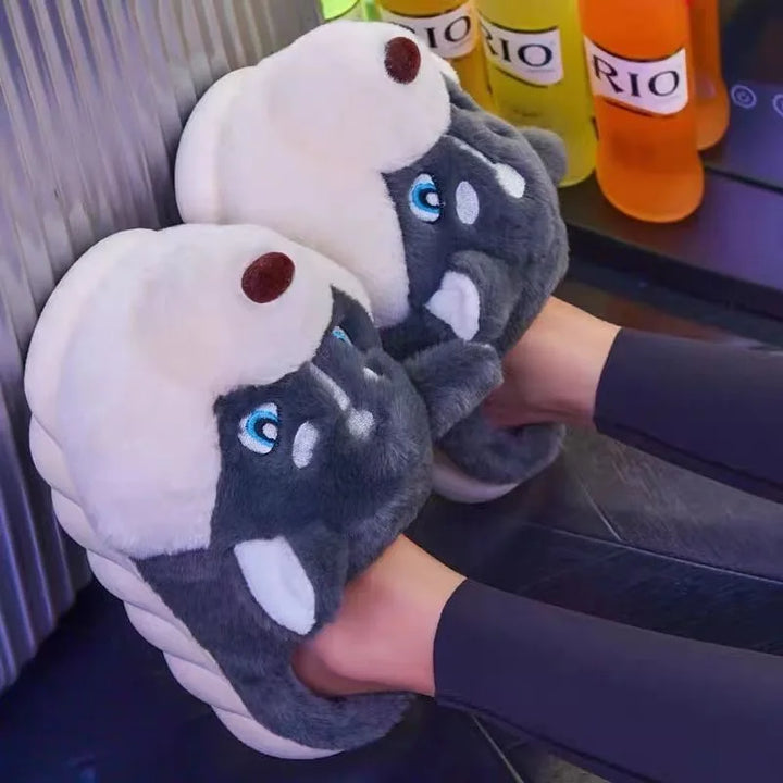 Cute Husky Ladies Slippers – Novi-Dark Grey High-5-6-The Livary