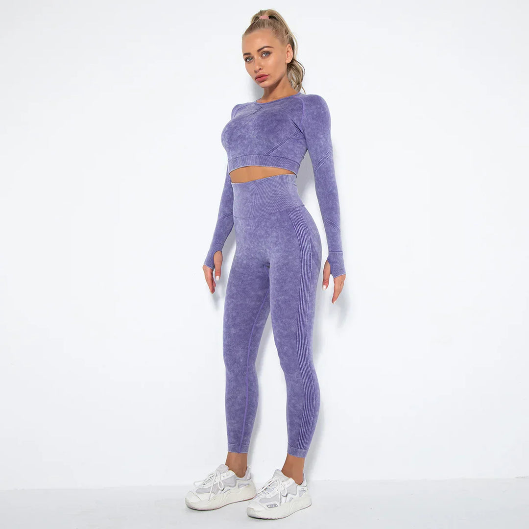 Seamless Women's Yoga Set with Cropped Top - Nova-Purple-M-The Livary