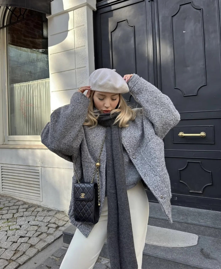 Oversized Wool Coat with Round Neck and Buttons - Selena-Camel-S-The Livary