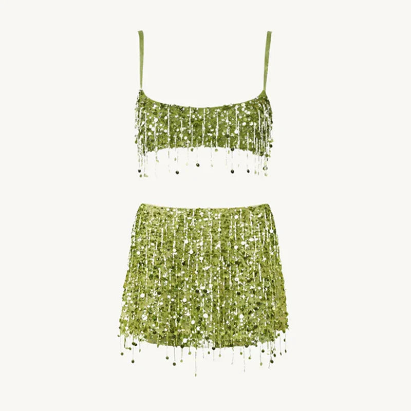 Sequin Tassel Bikini Set – Riviera-Green-S-The Livary