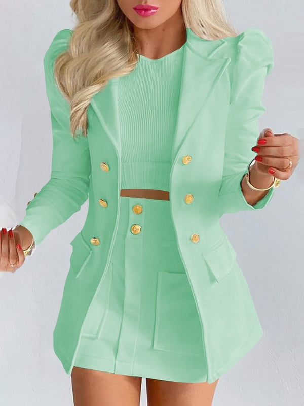 Blazer Skirt Set for Women – Stylish & Versatile – Thalia-Light green-S-The Livary