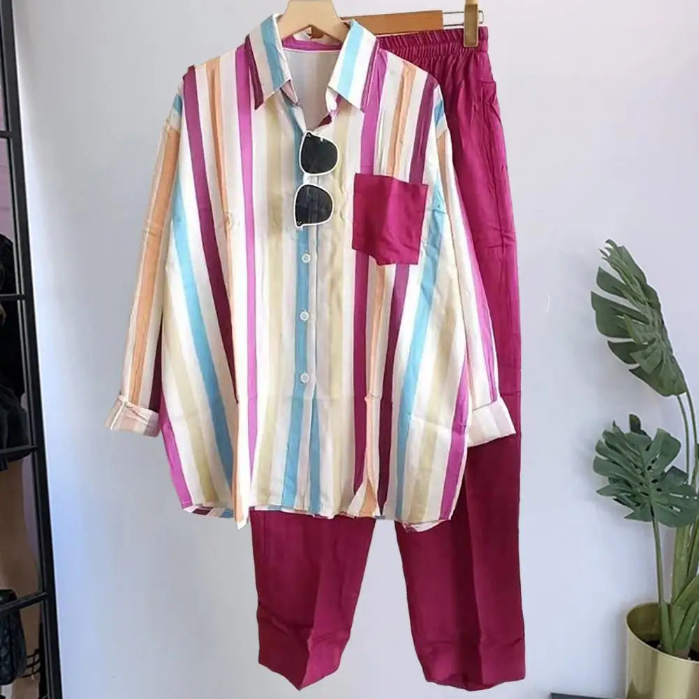 Two-piece summer set made of linen Loose shirt & Wide trousers - Zayenne-Rose pink-S-The Livary
