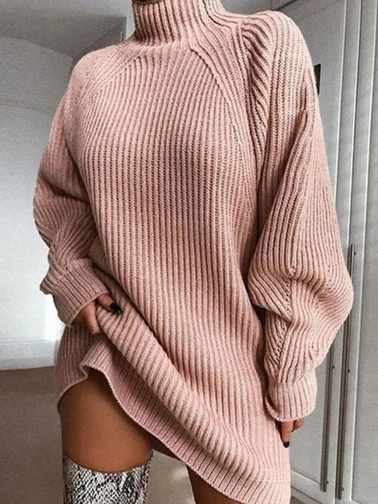 Comfortable Turtleneck Dress - Celeste-Pink-S-The Livary