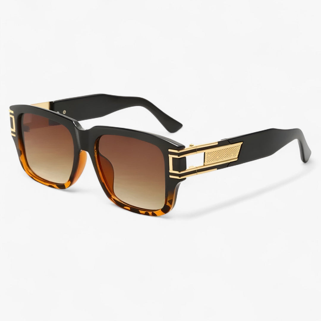 Vintage sunglasses with square frame and drop detail – Elvoir-Black Leopard-The Livary