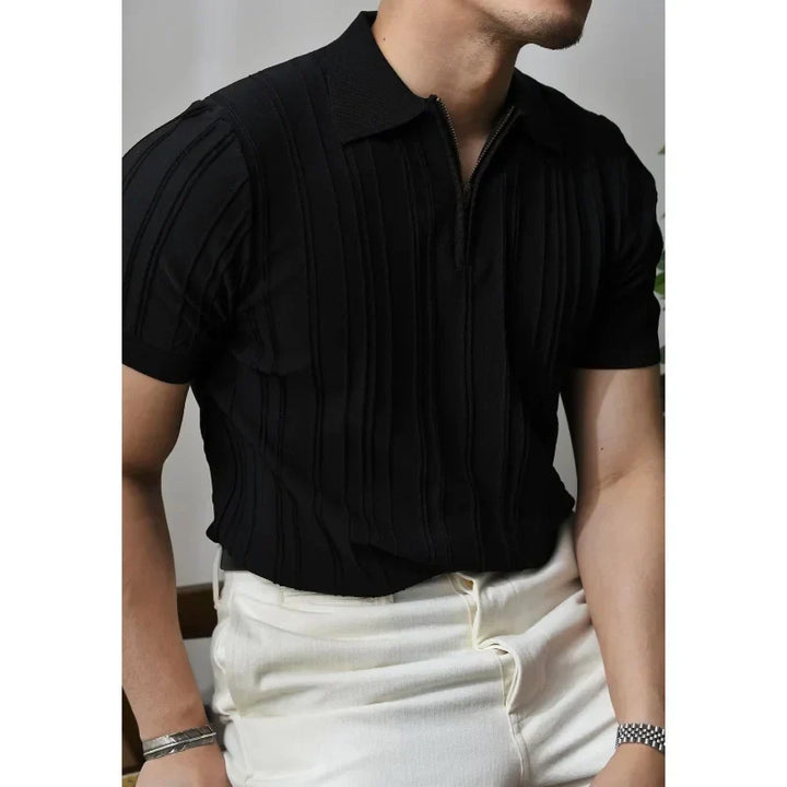 Slim Fit Men's Polo Shirt with Zip – Fabrizio-Black-S-The Livary