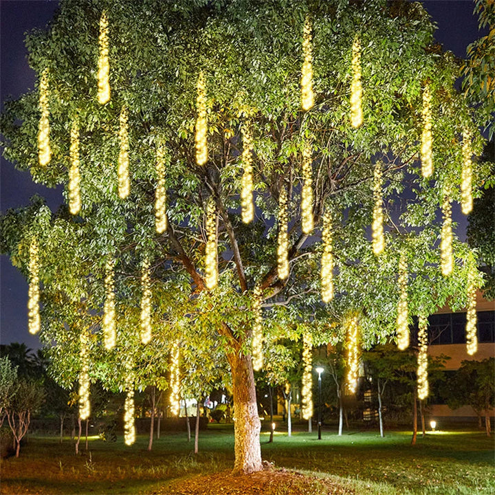 LED Meteor Shower Outdoor Lighting – Lumi-Warm White-1 Chain 1 Adapter-The Livary