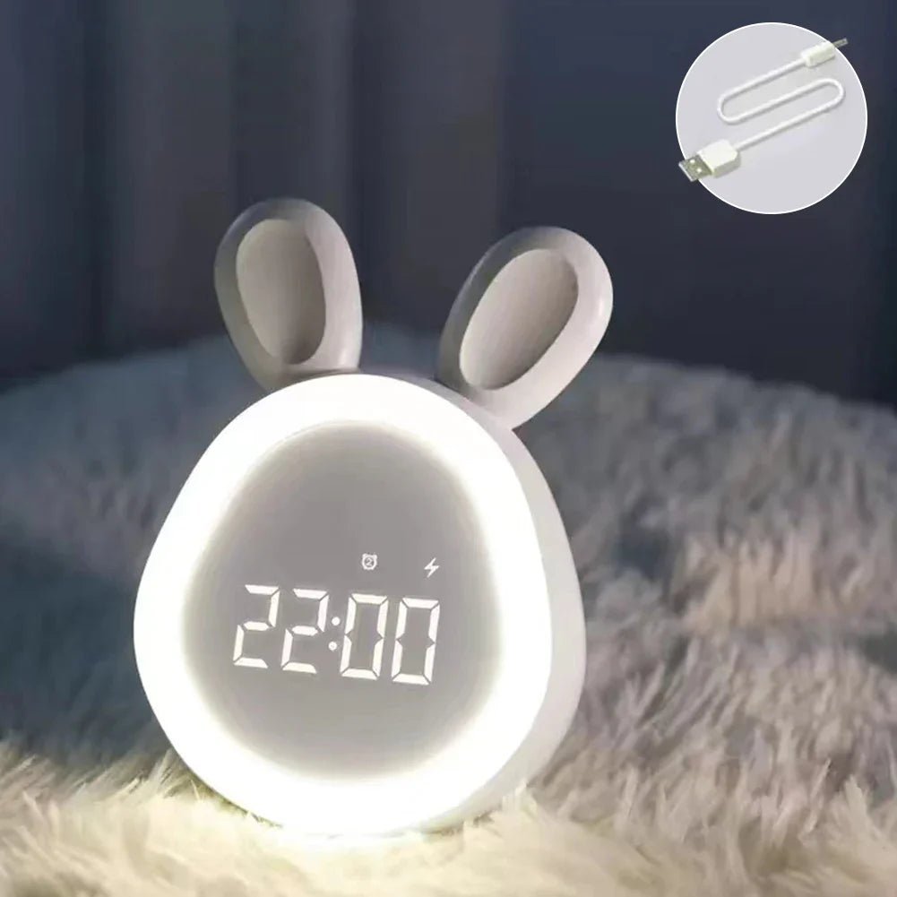 Rabbit-shaped children's alarm clock with LED night light - BunniGlow-White-The Livary