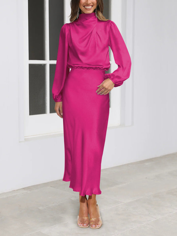 Luxury Satin Dress - Evelina-Pink-S-The Livary