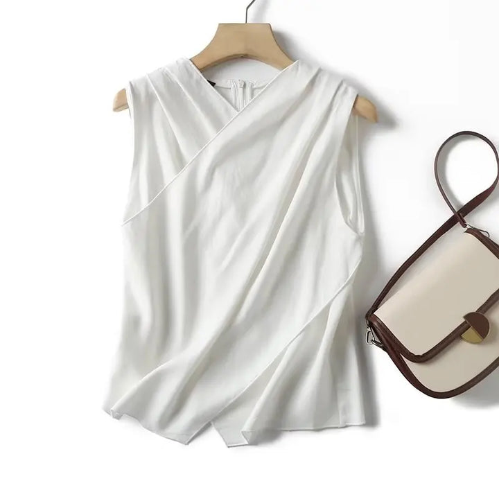 White airy & stylish sleeveless linen blouse for women – Amira-S-The Livary