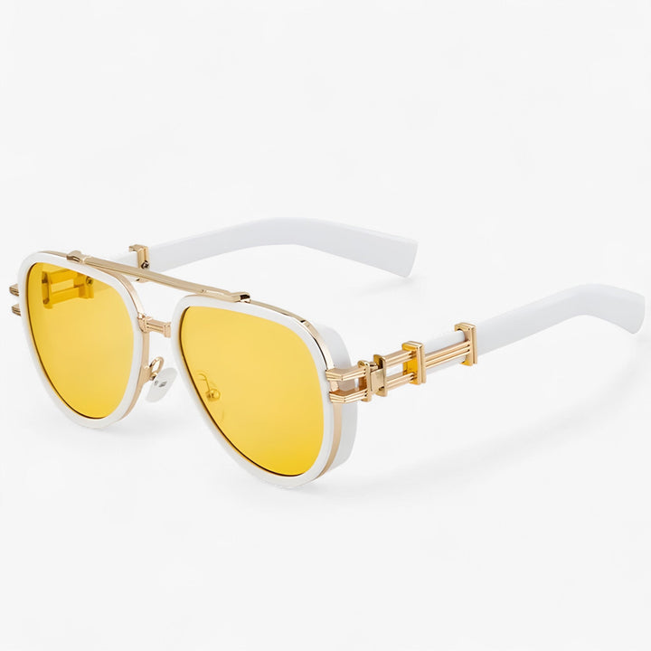 Oversized steampunk sunglasses with polarized lenses – Arclight-White Yellow Gold-The Livary