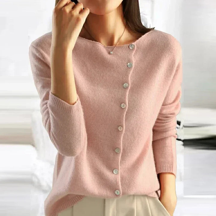 Fashionable Sweater with Stylish Button Closure - Elisa-S-Light pink-The Livary