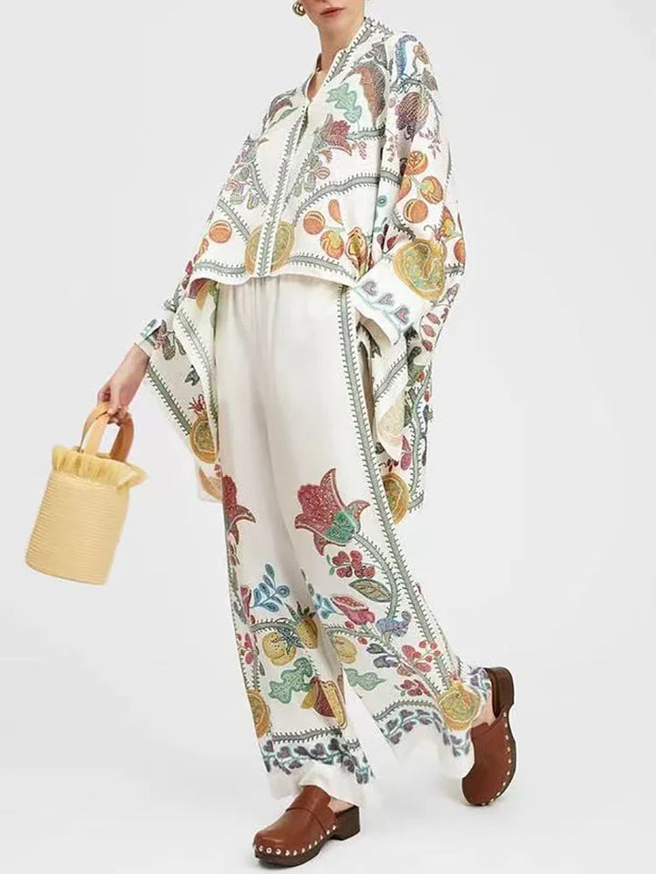 Two-piece Women's Linen Streetwear Set with Ethno Print – Samira-Pure white-S-The Livary